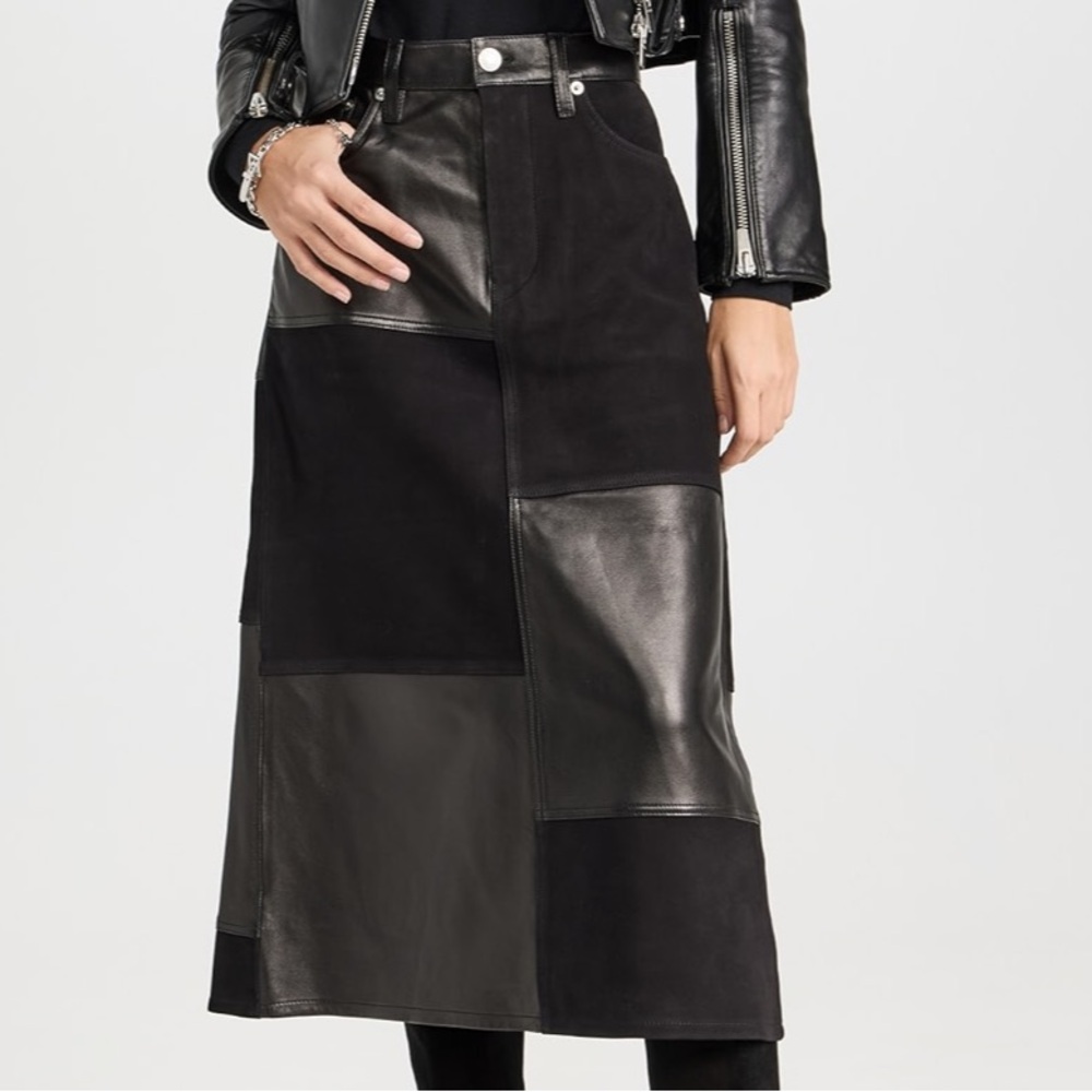 RE/DONE Mid Rise Leather & suede 27/small  Patchwork Skirt NWT - Picture 6 of 15